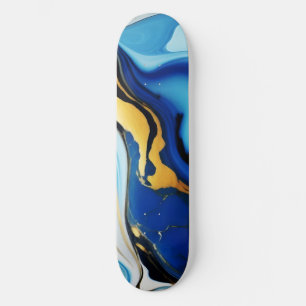 Chic Pastel blue gold Faux Marble  Skateboard