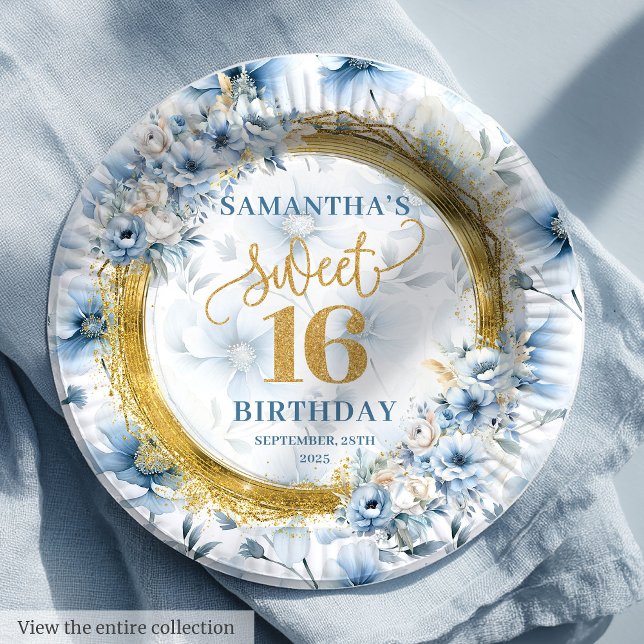 Chic Pastel Blue Sweet 16 Gold Sparkle Party Plate (Chic Pastel Blue Sweet 16 Gold Sparkle Party Plates

)