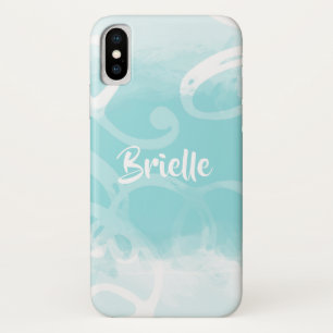 Chic Pastel Blue Watercolor Swirls With Name iPhone X Case