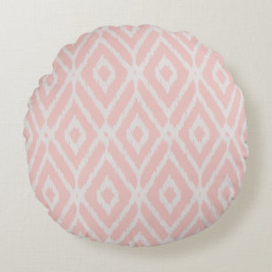 Chic pastel blush pink ikat tribal diamond pattern round cushion