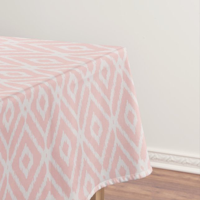 Chic pastel blush pink ikat tribal diamond pattern tablecloth (In Situ)