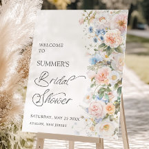 Chic Pastel Blush White Blue Floral Bridal Shower