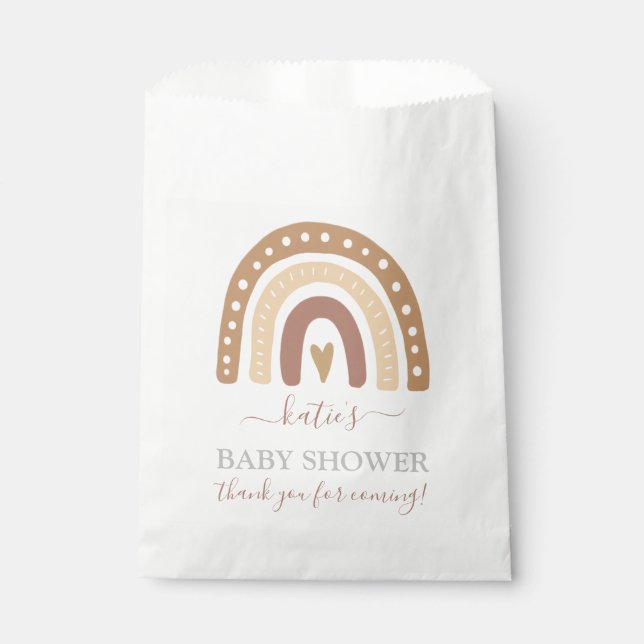 Chic Pastel Brown Rainbow Boho Baby Shower Favour Bags (Front)