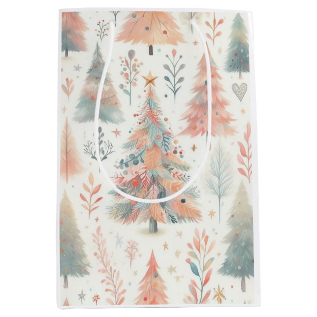 Chic Pastel Christmas Tree Wrapping Paper  Medium Gift Bag (Front)