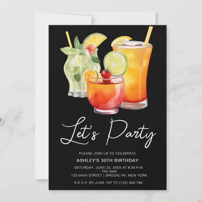Chic Pastel Cocktail Party Birthday Invitation (Front)