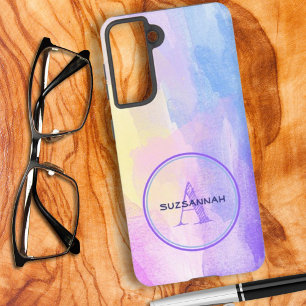 Chic Pastel Color Watercolor Initial Monogram Name Samsung Galaxy Case