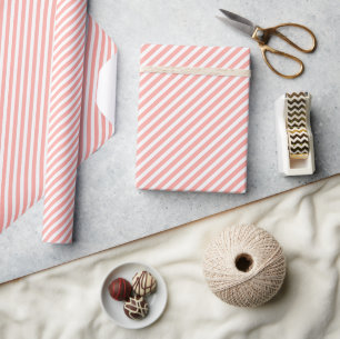 Chic Pastel Coral Orange White Stripes Pattern Wrapping Paper