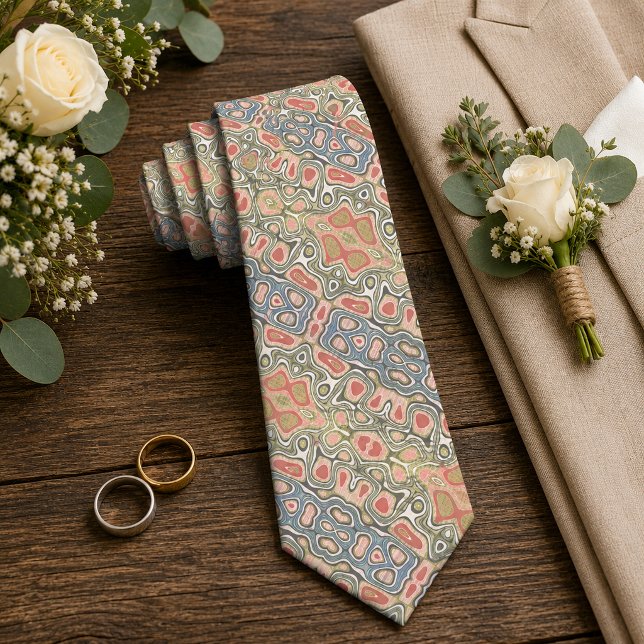 Chic Pastel Coral Pink Green Blue Boho Art Pattern Tie (Creator Uploaded)