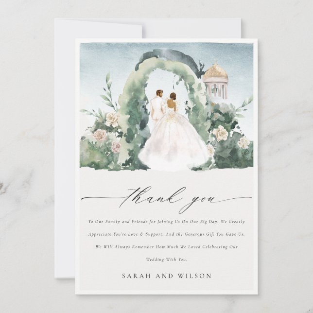 Chic Pastel Floral Garden Arch Botanical Wedding Thank You Card (Front)