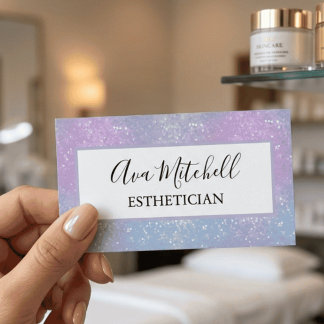 Chic Pastel Glitter Aesthetician Business Card