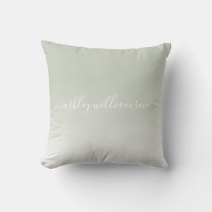 Chic Pastel Green White Ombre Effect Monogram Name Cushion