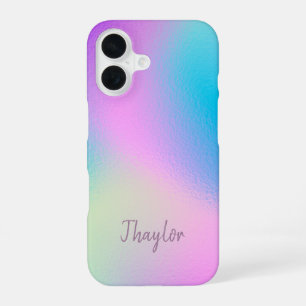 Chic Pastel Holographic Personalized Name iPhone 16 Case