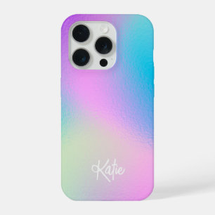 Chic Pastel Holographic with Name iPhone 15 Pro Case