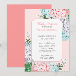 Chic Pastel Hydrangeas Pink Baby Shower Invitation