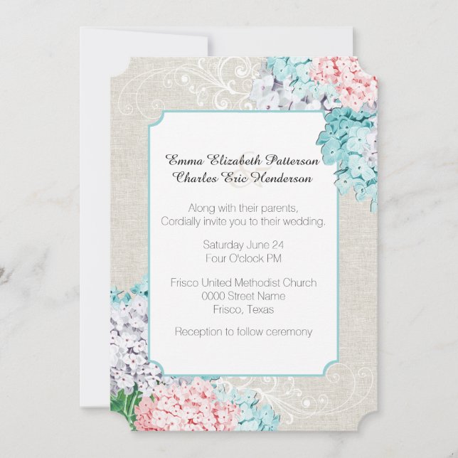 Chic Pastel Hydrangeas Wedding Invitation (Front)