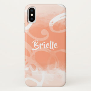 Chic Pastel Orange Watercolor Swirls With Name iPhone X Case