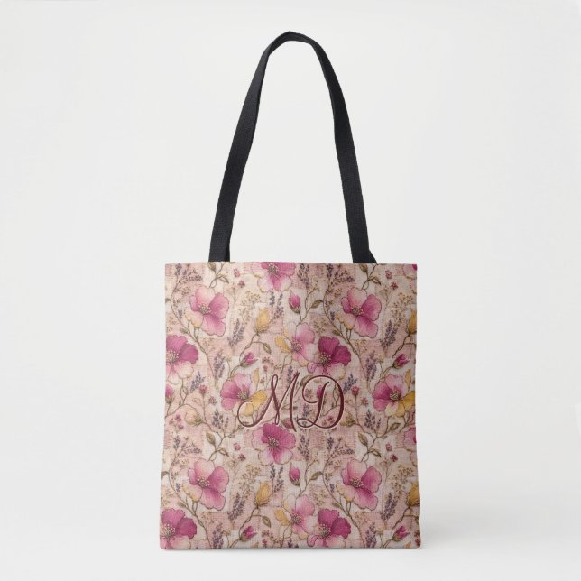 Chic Pastel Patchwork Flower Pattern Tote Bag (Front)