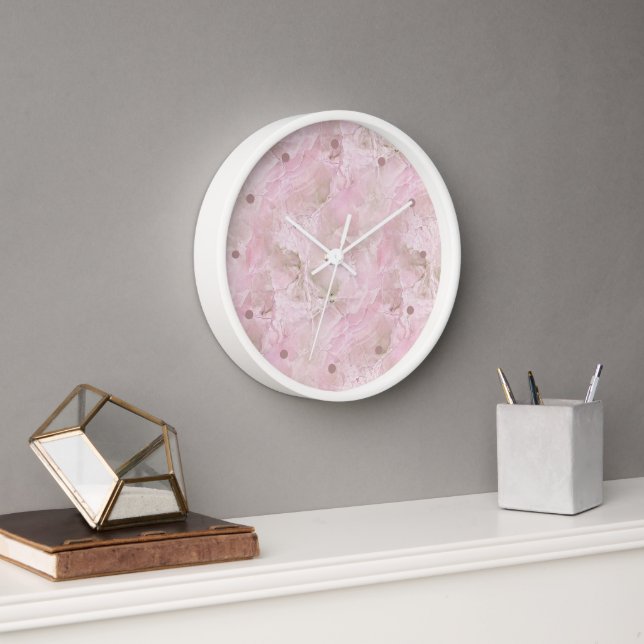 Chic Pastel Pink Agate Marble Pattern Square Clock (Office)