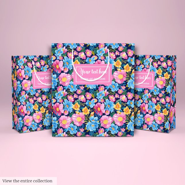 Chic pastel pink and blue floral birthday gift bag (Chic pastel pink and blue floral birthday gift bag)