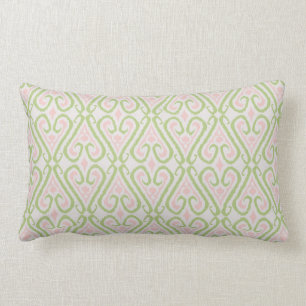Chic pastel pink and green ikat damask patterns lumbar cushion