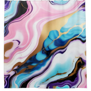 Chic Pastel pink blue purple gold Faux Marble  Shower Curtain