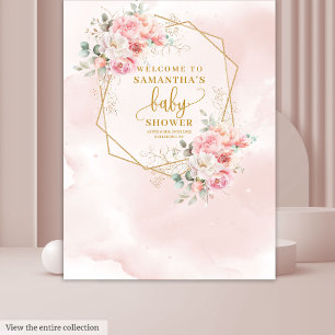 Chic pastel pink floral baby shower backdrop tapestry