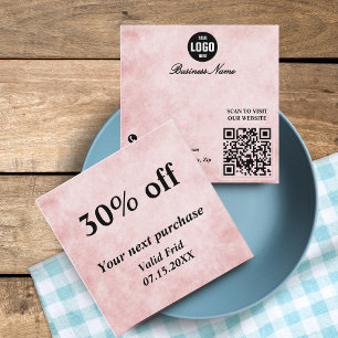 Chic Pastel Pink & Gold QR Code Loyalty Discount  Card
