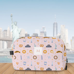 Chic pastel pink New York City Pattern Monogram Dopp Kit
