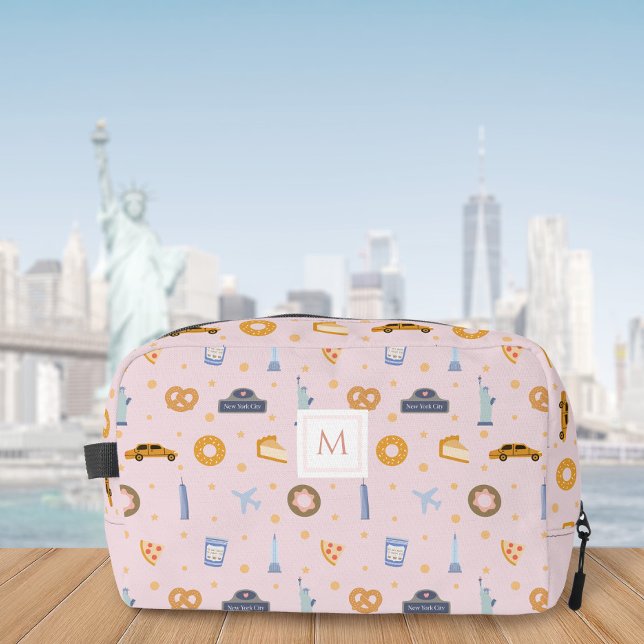 Chic pastel pink New York City Pattern Monogram Dopp Kit (Creator Uploaded)