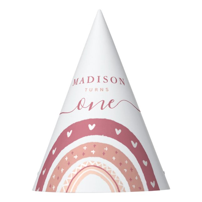 Chic Pastel Pink Rainbow Boho Birthday Party Hat (Front)