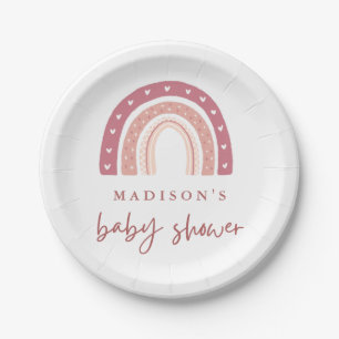 Chic Pastel Pink Rainbow Calligraphy Baby Shower  Paper Plate