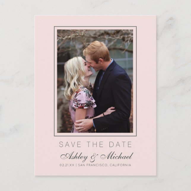 Chic Pastel Pink Save the Date Engagement Photo Announcement Postcard (Front)