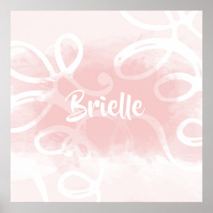 Chic Pastel Pink Watercolor Swirls With Name Poster