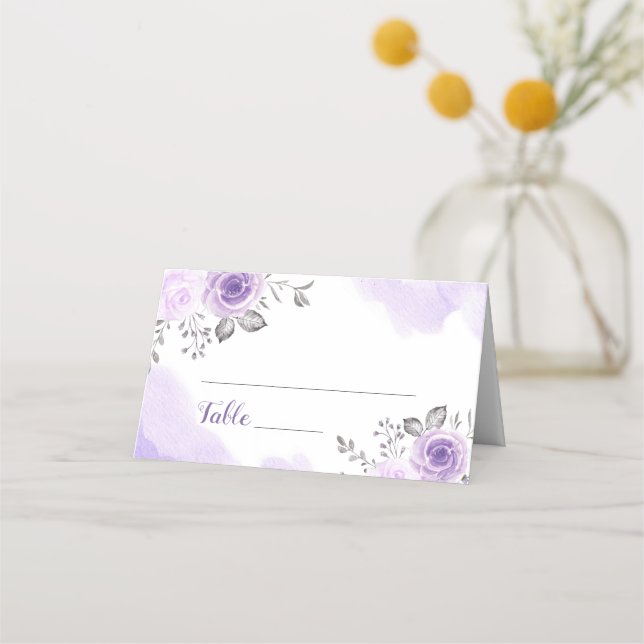 Chic Pastel Purple Flowers Wedding Place Card (Front)
