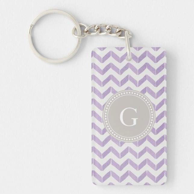 Chic Pastel purple grey Chevron Custom Monogram Key Ring (Front)