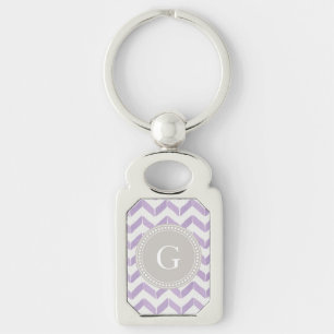 Chic Pastel purple grey Chevron Custom Monogram Key Ring
