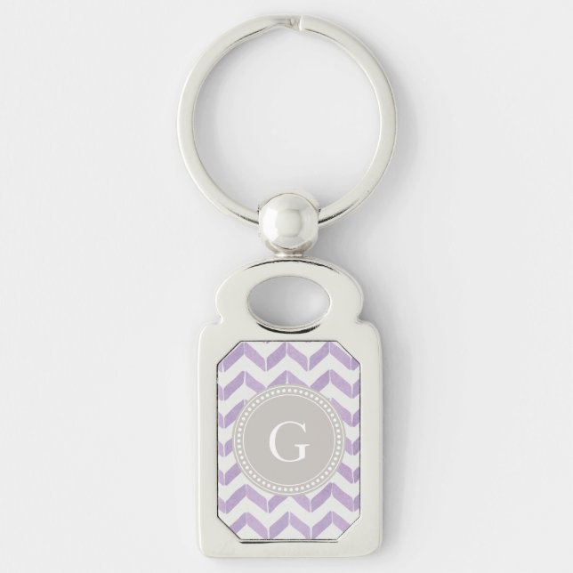 Chic Pastel purple grey Chevron Custom Monogram Key Ring (Front)