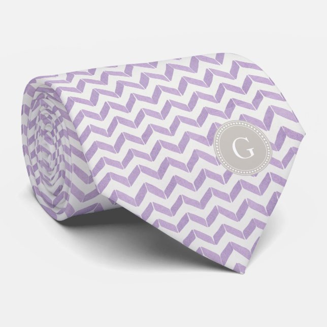 Chic Pastel purple grey Chevron Custom Monogram Tie (Rolled)