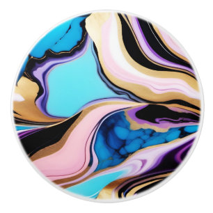 Chic Pastel purple pink blue gold Faux Marble  Ceramic Knob