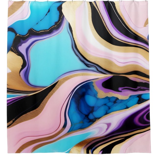Chic Pastel purple pink blue gold Faux Marble  Shower Curtain (Front)