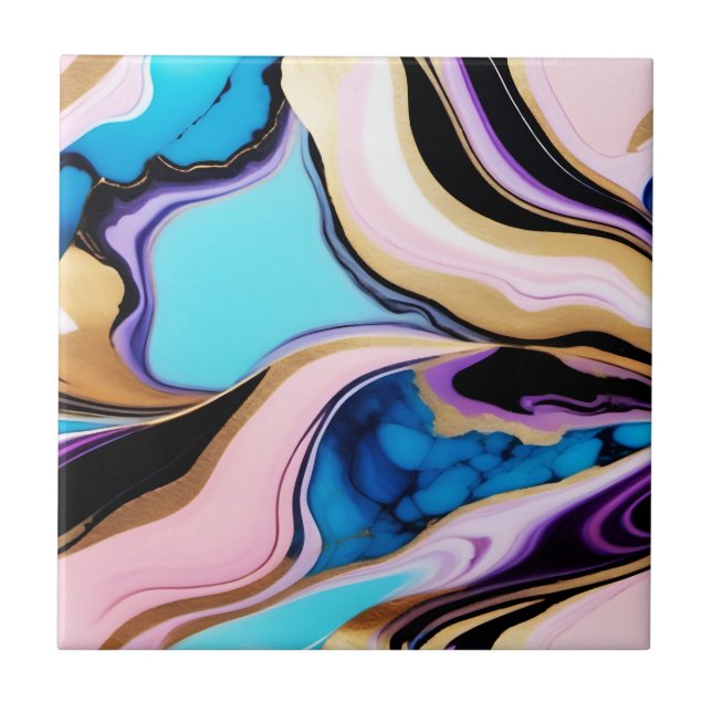 Chic Pastel purple pink blue gold Faux Marble  Tile (Front)