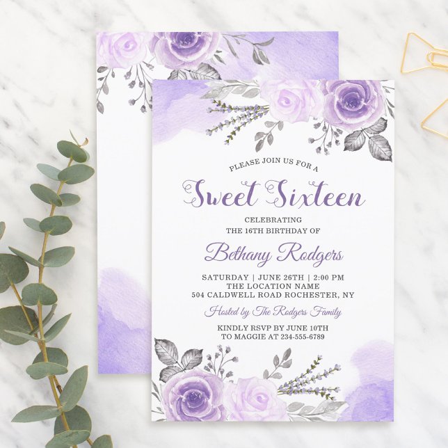 Chic Pastel Purple Rose Garden Sweet 16 Birthday Invitation (Creator Uploaded)