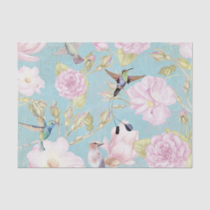 Chic Pastel Teal Vintage Roses Hummingbird Pattern Tissue Paper