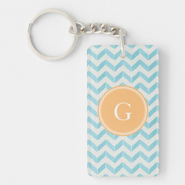 Chic Pastel turquoise Chevron Custom Monogram Key Ring (Front)