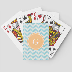 Chic Pastel turquoise Chevron Custom Monogram Playing Cards