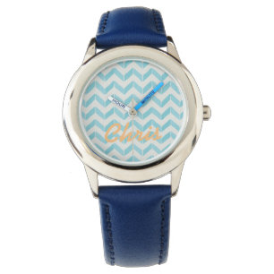 Chic Pastel turquoise Chevron Custom Monogram Watch