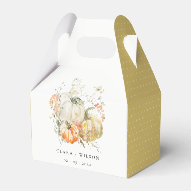 Chic Pastel Wildflower Pumpkin Watercolor Wedding Favour Box (Front Side)