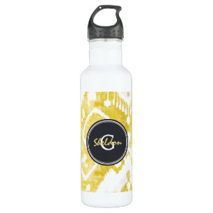 Chic pastel  yellow and grey ikat tribal pattern 710 ml water bottle
