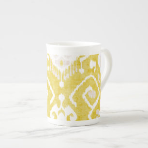 Chic pastel  yellow and grey ikat tribal pattern bone china mug