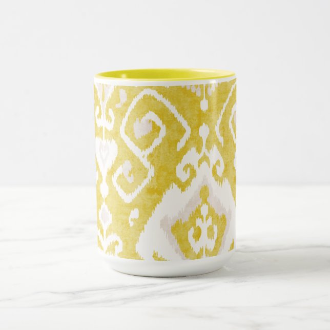 Chic pastel  yellow and grey ikat tribal pattern mug (Center)